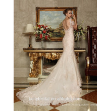 ZM16021 Sexy Backless Mermaid Wedding Dresses With A Long Train And Lace Sleeve Champagne Wedding Dress